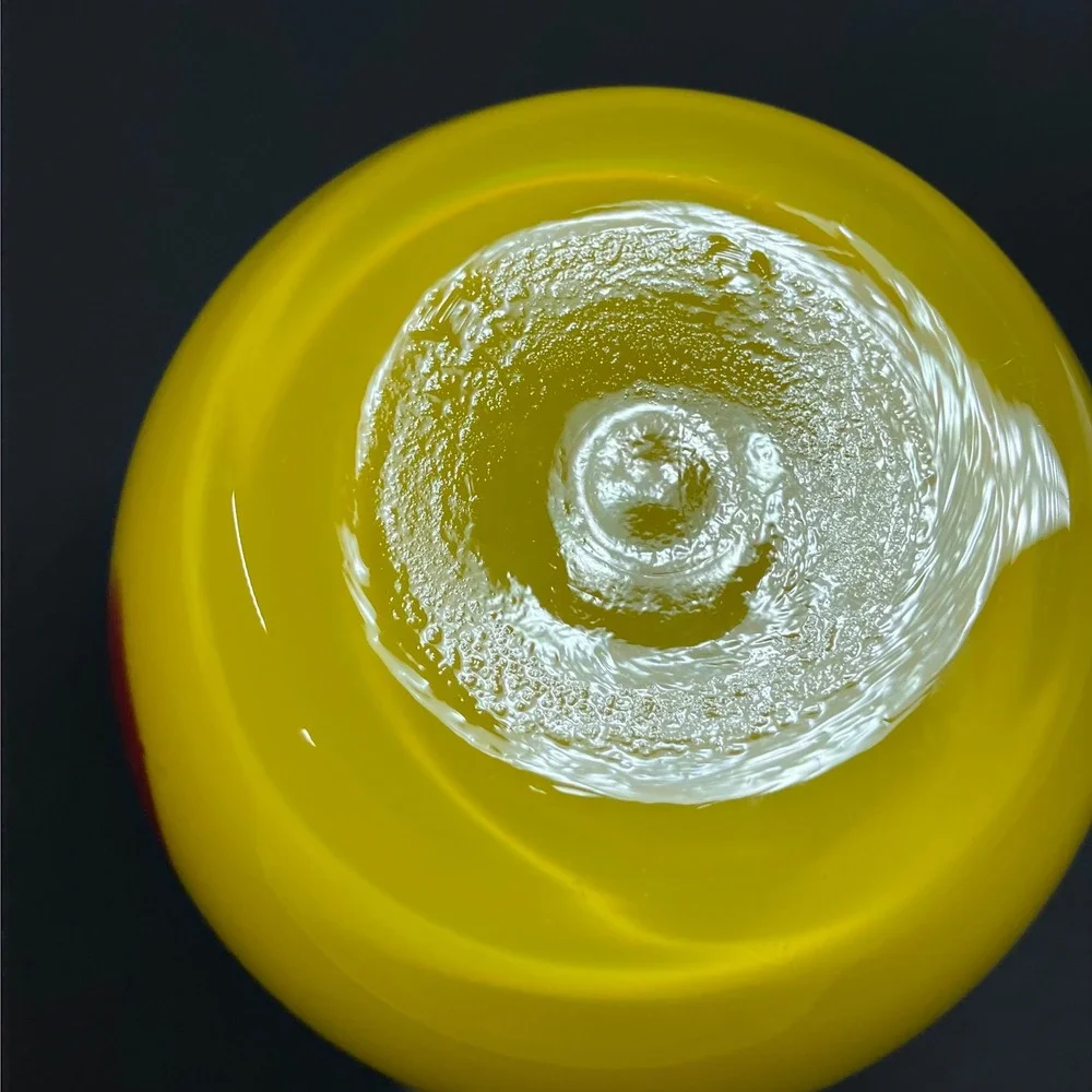 Modern Murano Style Sommerso Art Glass Vase - Yellow & Red Cased Glass 6